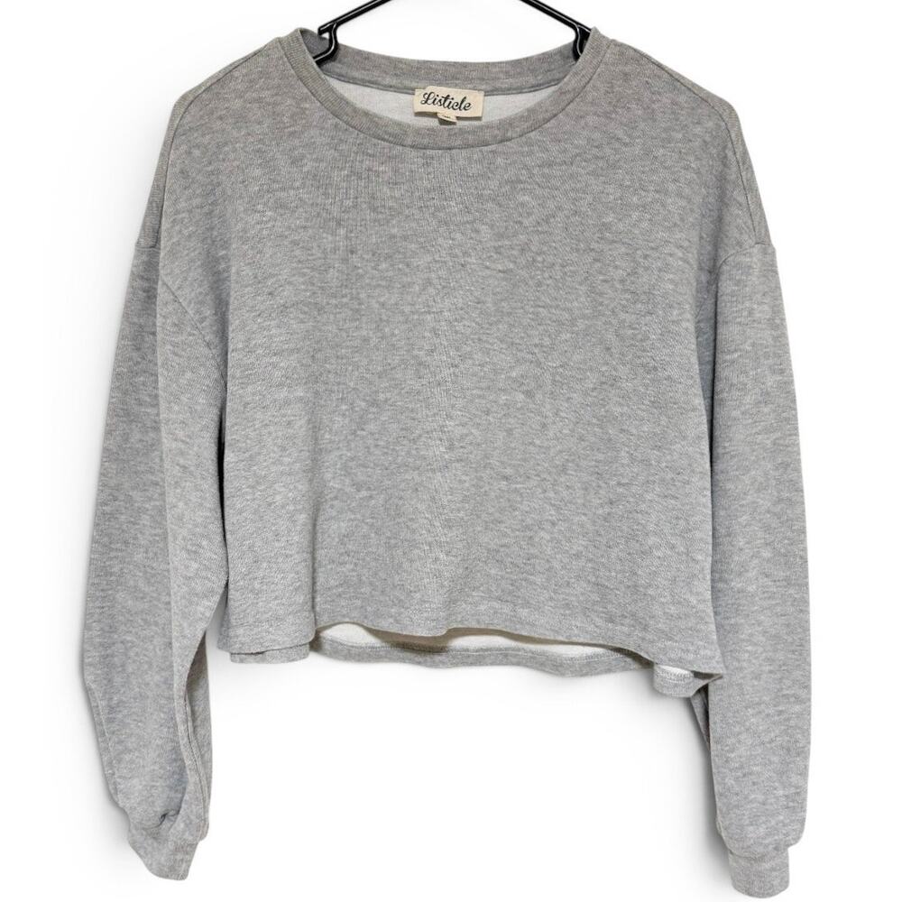 LISTICLE Cropped Pullover Sweatshirt Gray Size Medium Crew Neck